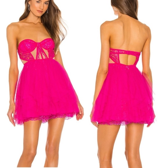NWT For Love & Lemons Rosario Hot Pink Mini Bustier Dress Small Valentine’s Day - Picture 3 of 16